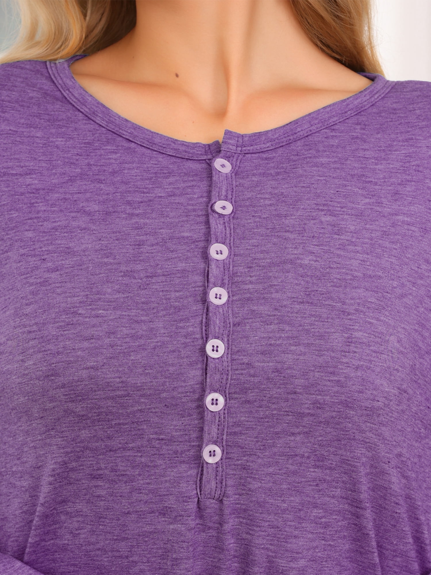 DARING DIVA Women's Long Sleeve Long Soft Button Down Nightshirt L Purple