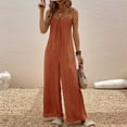 thumbnail image 1 of Maqroz Wide Leg Jumpsuits for Women Dressy Plus Size Adjustable Spaghetti Strap Pleated V Neck Button Down Rompers Jumpsuits Spring Summer Casual Loose Bib Overalls Palazzo Pants with Pockets L, 1 of 4