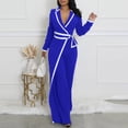 thumbnail image 2 of Wrap Front Jumpsuits for Women Contrast Paneled Long Sleeve Notched Collar Padded Shoulders Casual Jumpsuit, 2 of 7