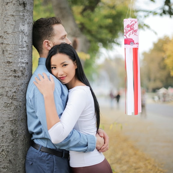 OUNONA Valentine Day Windsock Flag Pink Polyester Decorative Item for Couples Outdoor Garden Use 1Pack