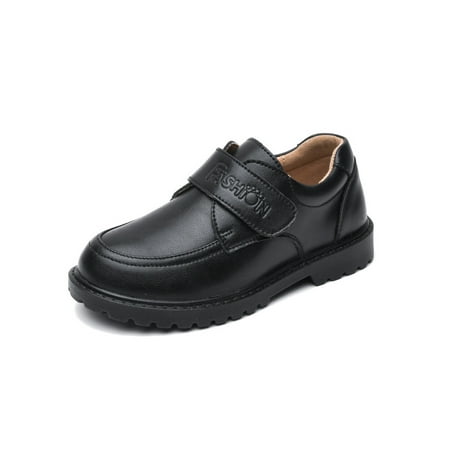

Eloshman Boy s Casual Low Top Dress Shoes Performance Plush Lined Leather Shoe Wedding Comfort Round Toe Flats Black-1 10C