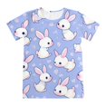 thumbnail image 7 of Easter Outfits for Toddler GIrl 4T-5T Short Sleeves Bunny Suit Cute Cartoon Graphic Tees Shirts Soft and Comfortable Pullover Tops Pants 2 PC Kids Clothes Z08-Sky Blue 3-4 Years, 7 of 7