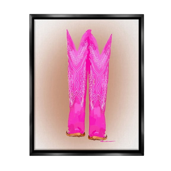 Stupell Industries Vivid Pink Cowgirl Boots Beauty & Fashion Painting Black Floater Framed Canvas Art Print Wall Art, 17 x 21