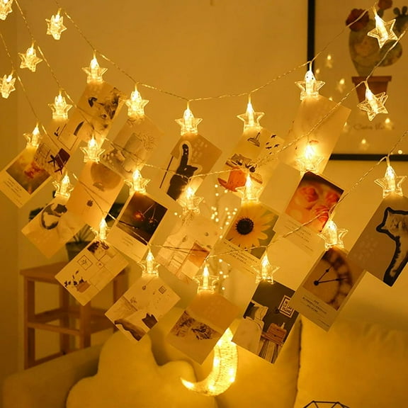 LINLIN 40 Photo Clips String Lights/Holder,Battery Operated LED Fairy Star Lights for Hanging Photos Pictures Cards and Memos,Clip Light for Wall Decor Christmas Gifts