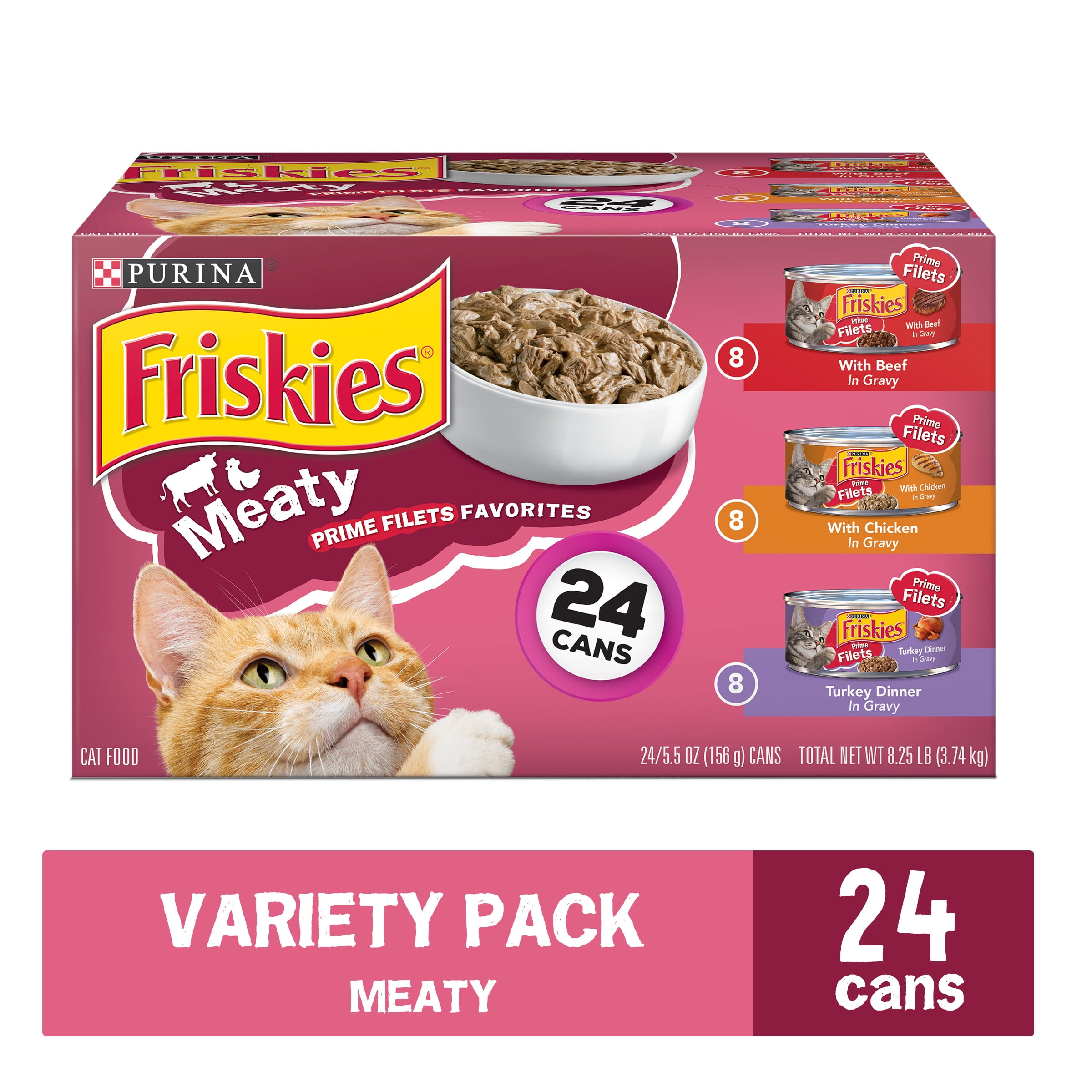 (24 Pack) Friskies Gravy Wet Cat Food Variety Pack, Prime Filets Meaty
