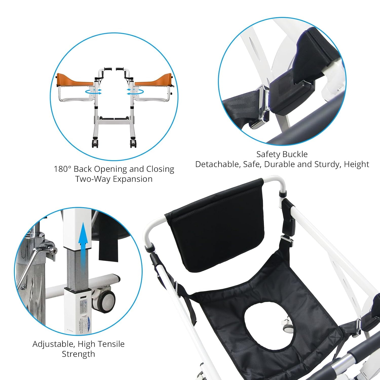 M optimized Patient Lift Transfer Chair, Hoyer Lifts for Home Use, Patient Lift for Home,Bathroom Wheelchair with 180° Split Seat and Potty, Portable Elderly Lift Bedside Commode Chair