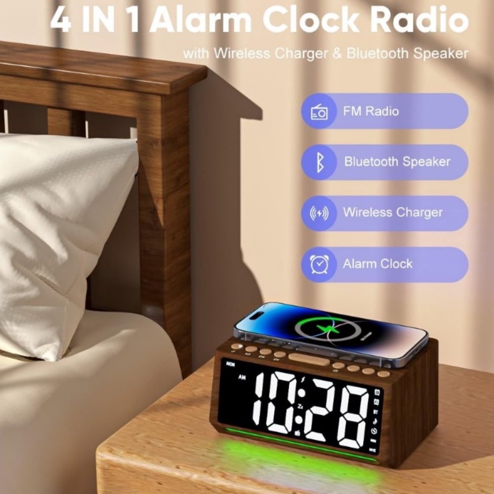 WakeSmart Retro Digital Alarm Clock with Bluetooth Speaker, RGB Lights and Night Mode(Brown)