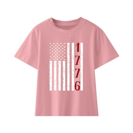 

Toddler Kids Girls T-Shirts Independence Day Flag Printed Short Sleeve Crew Neck 4th Of July Novelty Fashion Unisex Casual Tops Soft Cozy Comfortable Tshirts