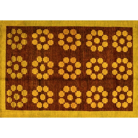 Ahgly Company Indoor Rectangle Abstract Yellow Modern Area Rugs, 5' x 7'