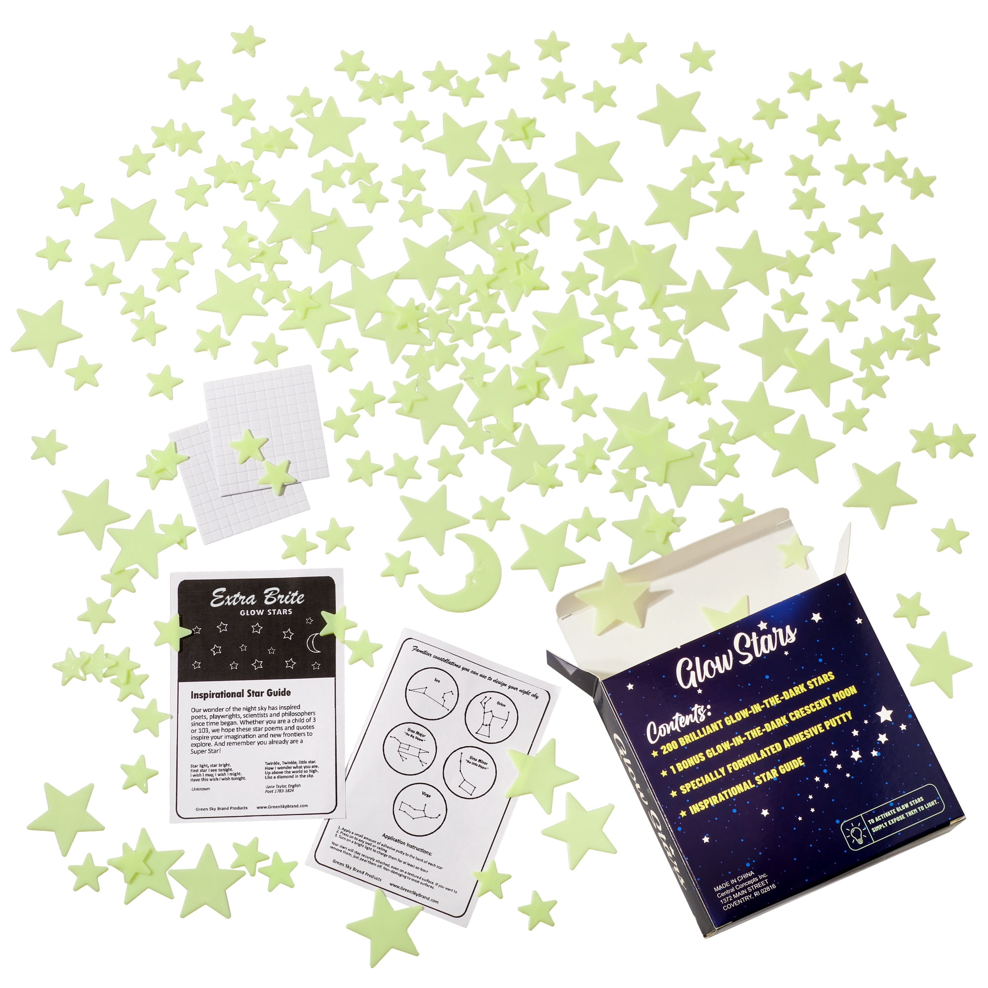 Green Sky Glow in the Dark Stars for Ceiling – 200-Piece Kids Room Decor Set