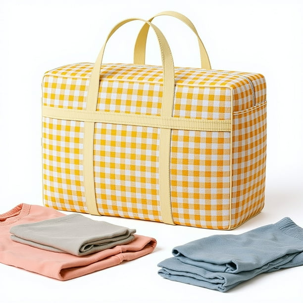 Bolsa de Almacenamiento Resistente Amarilla 80x50x25cm Poliéster, Asas Reforzadas, Cremallera Doble, Impermeable Organizador de Embalaje para Mudanza de Ropa y Edredones de Gran Tamaño