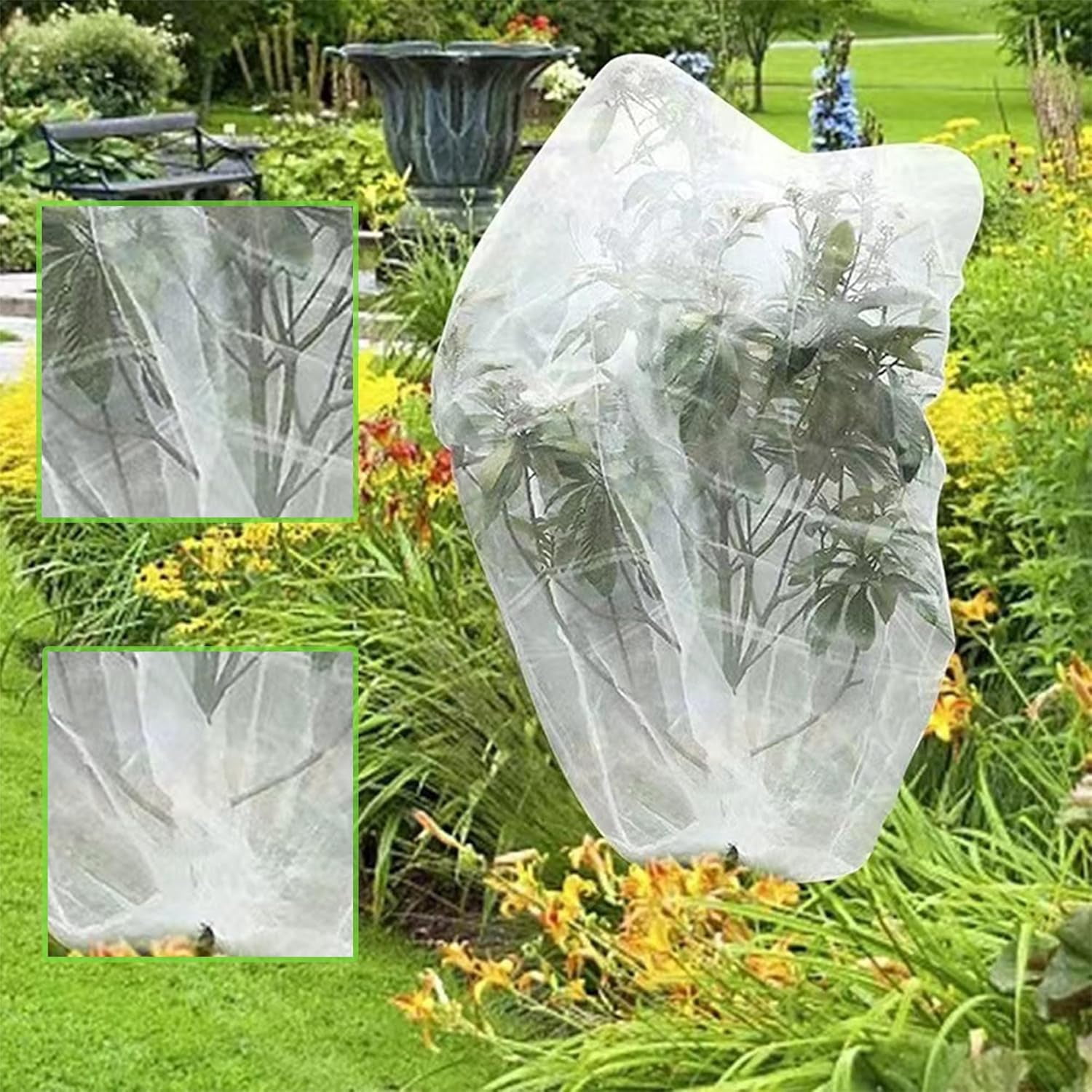 Garden Plant Mesh Netting：2Pcs Fruit Protection Bags with Drawstring and Zipper，5.9Ft*7.2Ft Garden Netting for Raised Beds, Plant Protection,Gardening Supplies