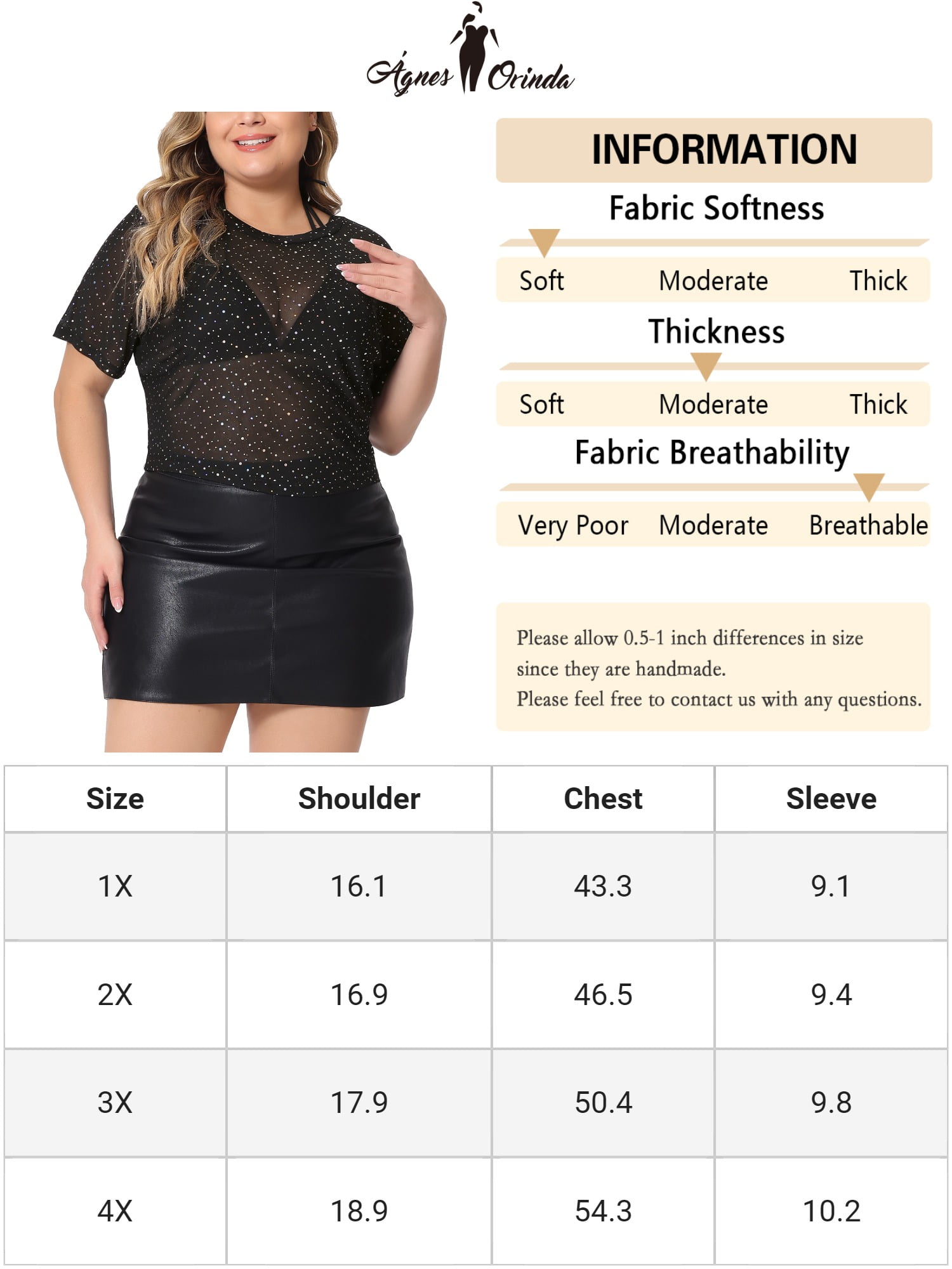 Unique Bargains Women's Plus Size Mesh Top Round Neck Short Sleeve Sheer Crop Tops 2X Black Dots Print