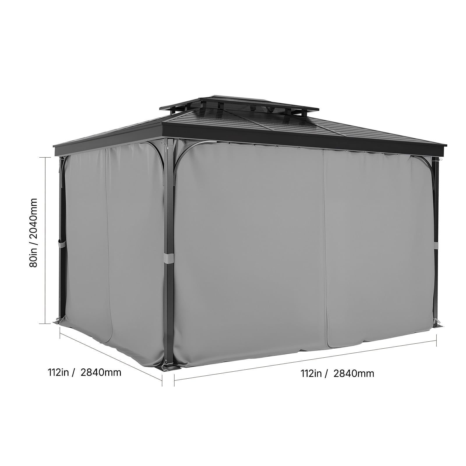 VEVOR Gazebo Curtains Outdoor, Fit Most 10' x 10' x 6.7' Gazebos, 4-Panel Sidewall Gazebo Privacy Curtains with Zippers, 6.7' Tall Outdoor Curtain Replacement for Patio Canopy, Only Curtain, Gray