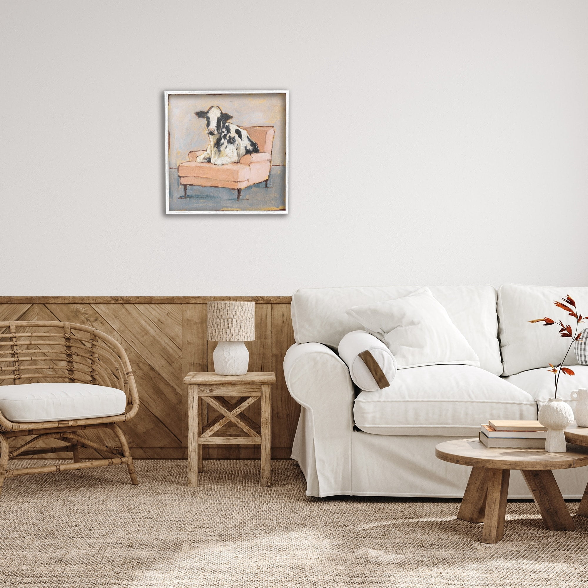 Stupell Industries Sweet Baby Calf on a Pink Couch Neutral Color Painting, 24 x 24,Design by Ethan Harper