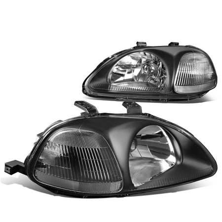 Black Housing Headlights Civic For 1996 to 1998 Honda Civic OE Style Headlight Black Housing Clear Corner Headlamps EJ EM EK 97 Left+Right ()