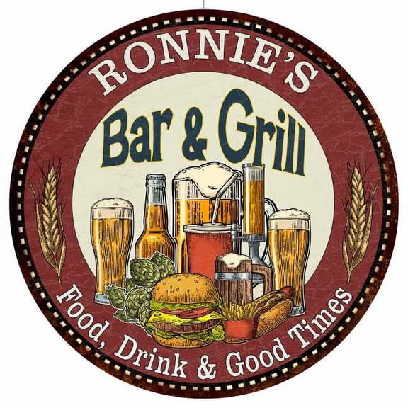 RONNIE'S Bar and Grill 14" Round Metal Sign Kitchen Wall Decor 100140020344