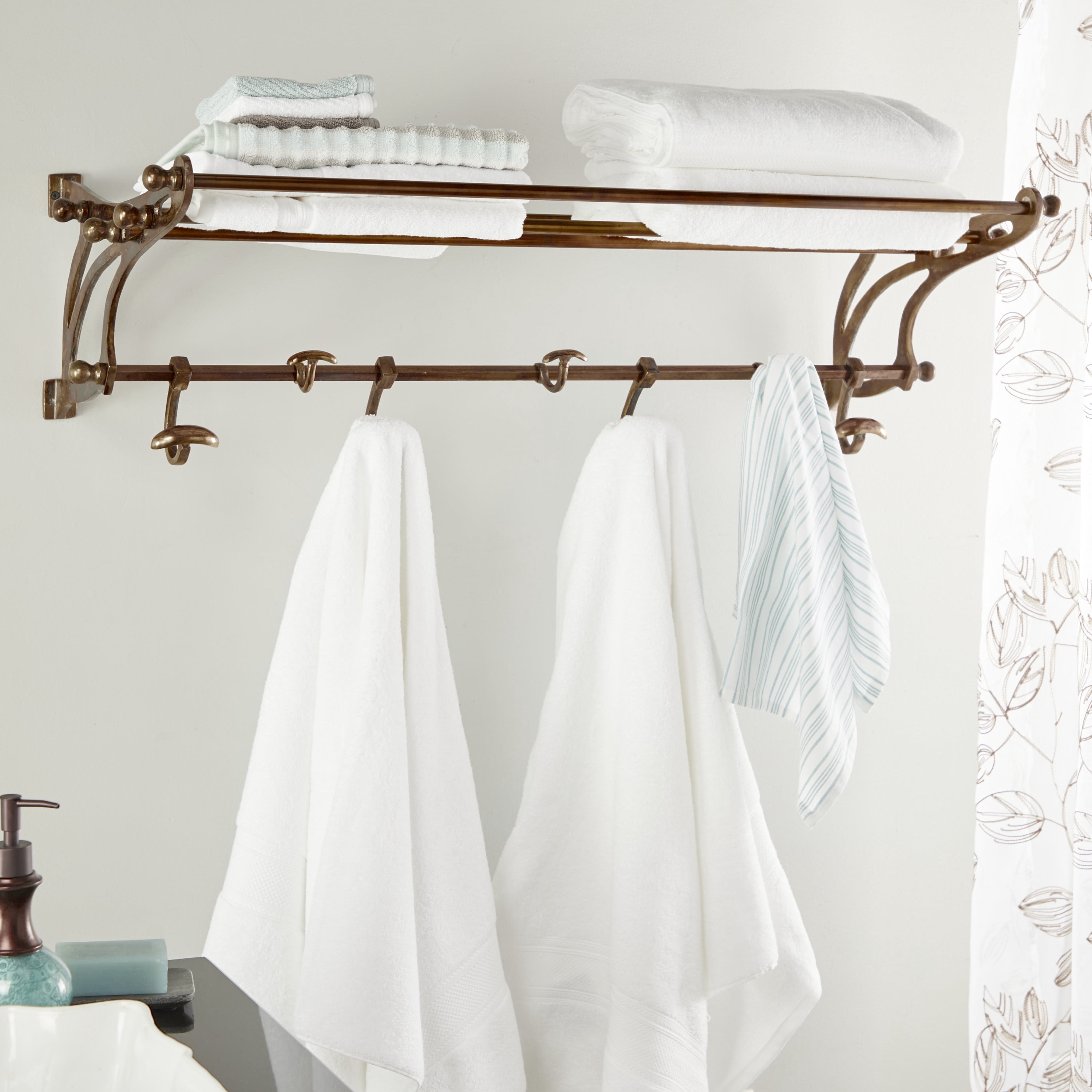 Decmode Vintage-Inspired Copper Wall Shelf with Wall Hooks, 43 in x 14 in