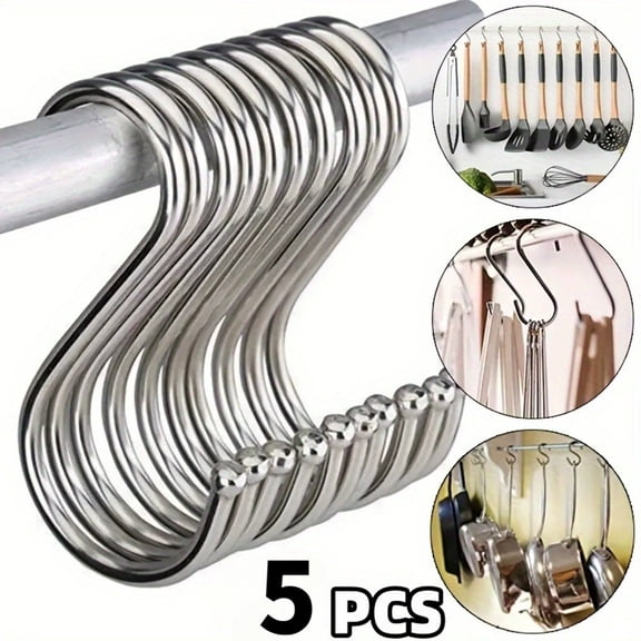 Djiypn 5 Pack S Hooks for Hanging, 4 Inch Metal S Shaped Hook Heavy Duty Hanging Hooks for Pots, Pans, Plants, Bags, Cups, Clothes (Silver)