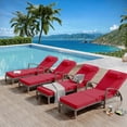 thumbnail image 1 of Set of 2 Outdoor Rattan Chaise Lounge Chairs, 5-Position Adjustable Recliners with Cushions & Wheels – All-Weather Patio Loungers for Backyard, Poolside – Peacock Blue / Red / Brown+Off-White, 1 of 8