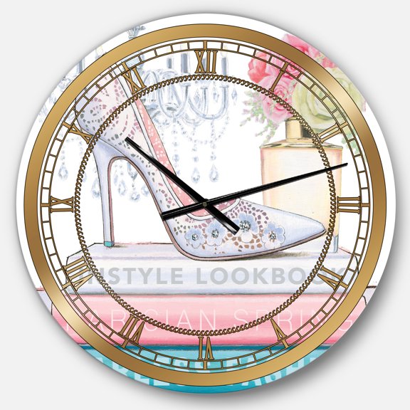 Designart 'Pink Fashion high heels III' Glam wall clock