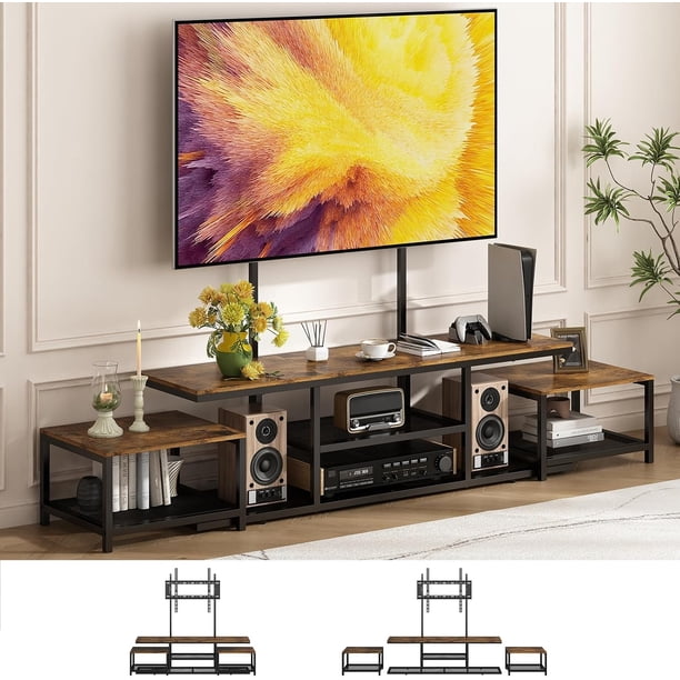 Mueble para TV Moderno con Soporte, Mesa de TV Grande con 2 Mesas Auxiliares Extraíbles Centro de Entretenimiento para Televisor de hasta 75 Pulgadas, Mueble para Television, Sala, Dormitorio