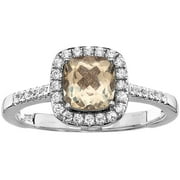 Platinum-Plated Sterling Silver Petite-Cut Citrine Pave CZ Ring