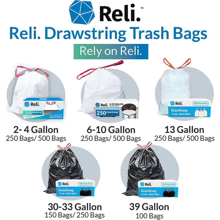 Reli. DrawStrong 6-10 Gallon Trash Bags, Drawstrings