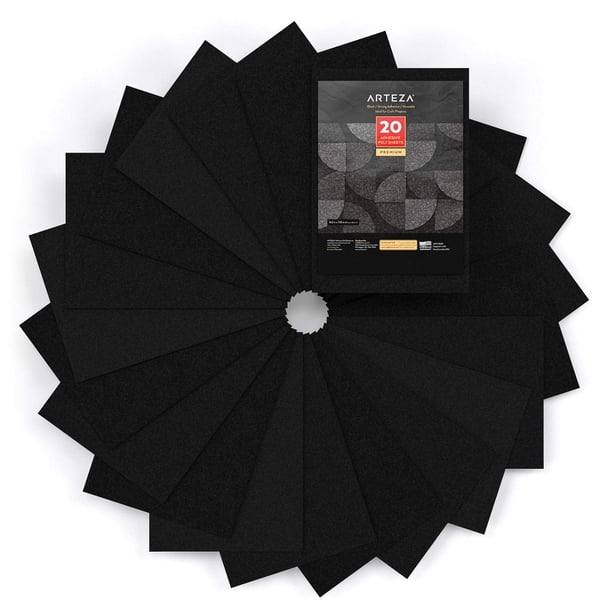 ARTEZA Hojas de Fieltro Negro Paquete de 20 8,3 x 11,8 Pulgadas 1 mm de Grosor Tela de Fieltro para Manualidades Tela de Fieltro Autoadhesiva Flexible Cuadrados Tela de Fieltro No Tejida Reutilizable