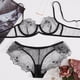 thumbnail image 3 of Gibobby Lencería sexy de mujer tanga Pijama de encaje floral transparente sexy Conjunto de lencería de cintura alta Sujetador y panty Ropa de dormir de dos piezas(Negro M), 3 of 5