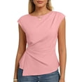 thumbnail image 2 of Womens 2026 Spring Short Sleeve Tops Dressy Casual Crew Neck Peplum Shirts Trendy Tunic Blouses with Knot Pink XL, 2 of 5