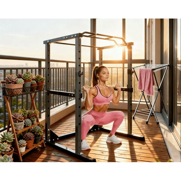 Power Cage, 1200LBS Squat Rack with LAT Pulldown, Multi-Function Weight Cage Strength Training Machine, Workout Cage with More Attachments for Home Gym Garage