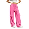 thumbnail image 4 of Zjunqe Womens Cargo Sweatpants High Waisted Wide Leg Joggers Pants Soft Cotton Fleece Baggy Trousers with Pockets Drawstring Elastic Waist Fall Lounge Workout Outfits Casual Athletic Pants Pink L, 4 of 7