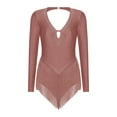 thumbnail image 3 of Yruioon Latin Dance Dress for Women Fringe Rhinestone Bodysuit Deep V-Neck Tassel Tango Leotard Dusty Pink S, 3 of 6