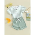 thumbnail image 3 of Bslissey Toddler Baby Boys Summer Clothes Short Sleeve Stripe Print T-shirt Tops + Solid Color Elastic Waist Shorts 6M 12M 18M 24M 3T Infant Casual Short Pants Sets, 3 of 9