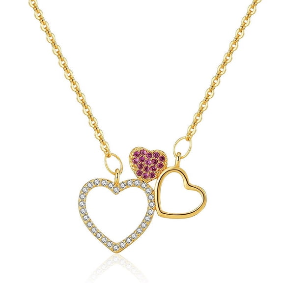 3 Hearts Necklace for Women, Dainty Gold Heart Pendant Necklace Plated 18K Gold, Perfect Love Gift Necklace Jewelry for Women