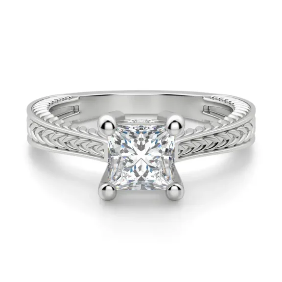 OM-RE 2 Carat Princess Shape Lab Grown Diamond Engagement Ring, 14K White Gold, Solitaire Lab Diamond Ring