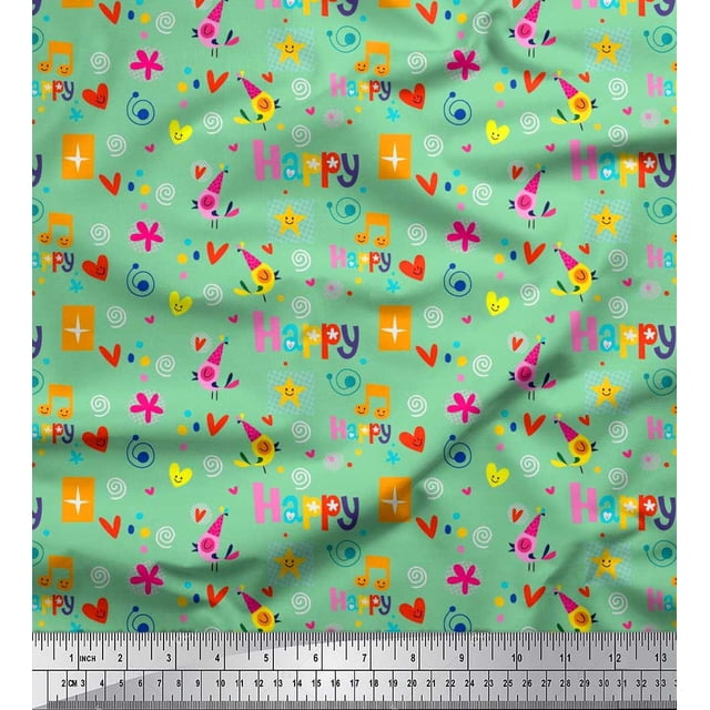 Soimoi Poly Georgette Fabric Birthday Theme Party Printed Fabric 1 Yard 42 Inch Wide