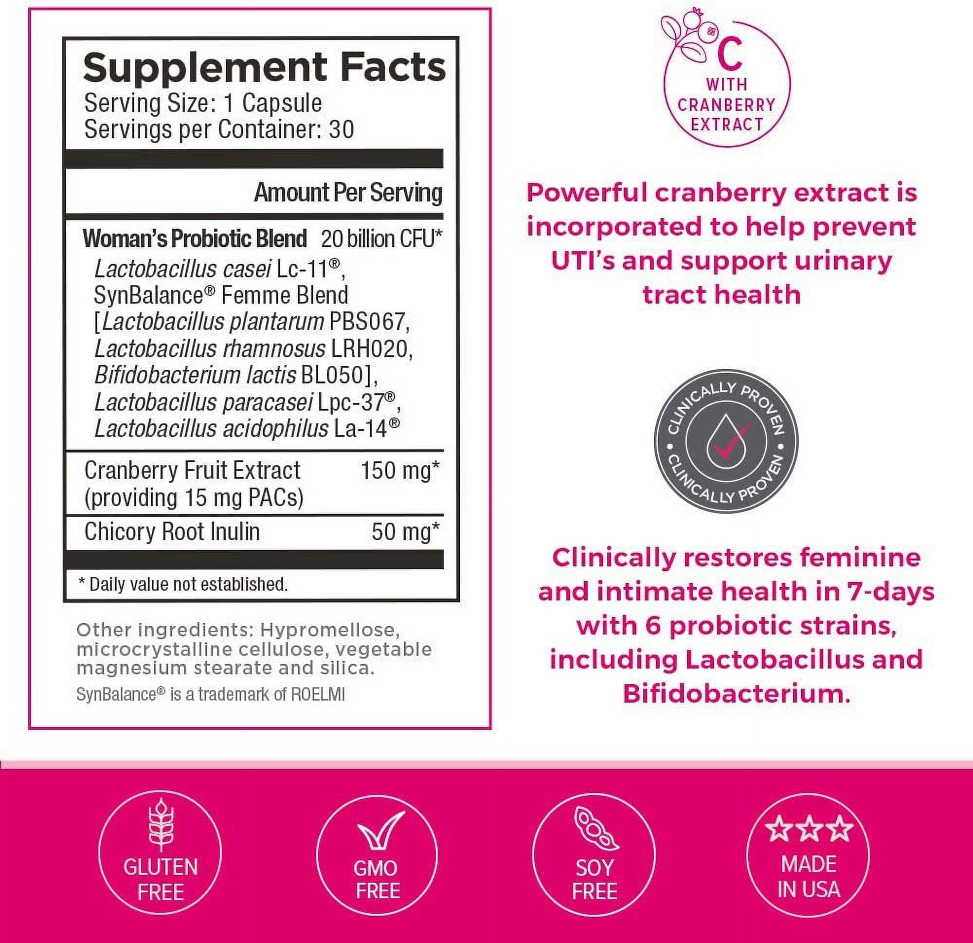 Omax Womens Probiotic with Cranberry Extract, Vegan, Organic, Gluten Free - 30 Vege-Capsules