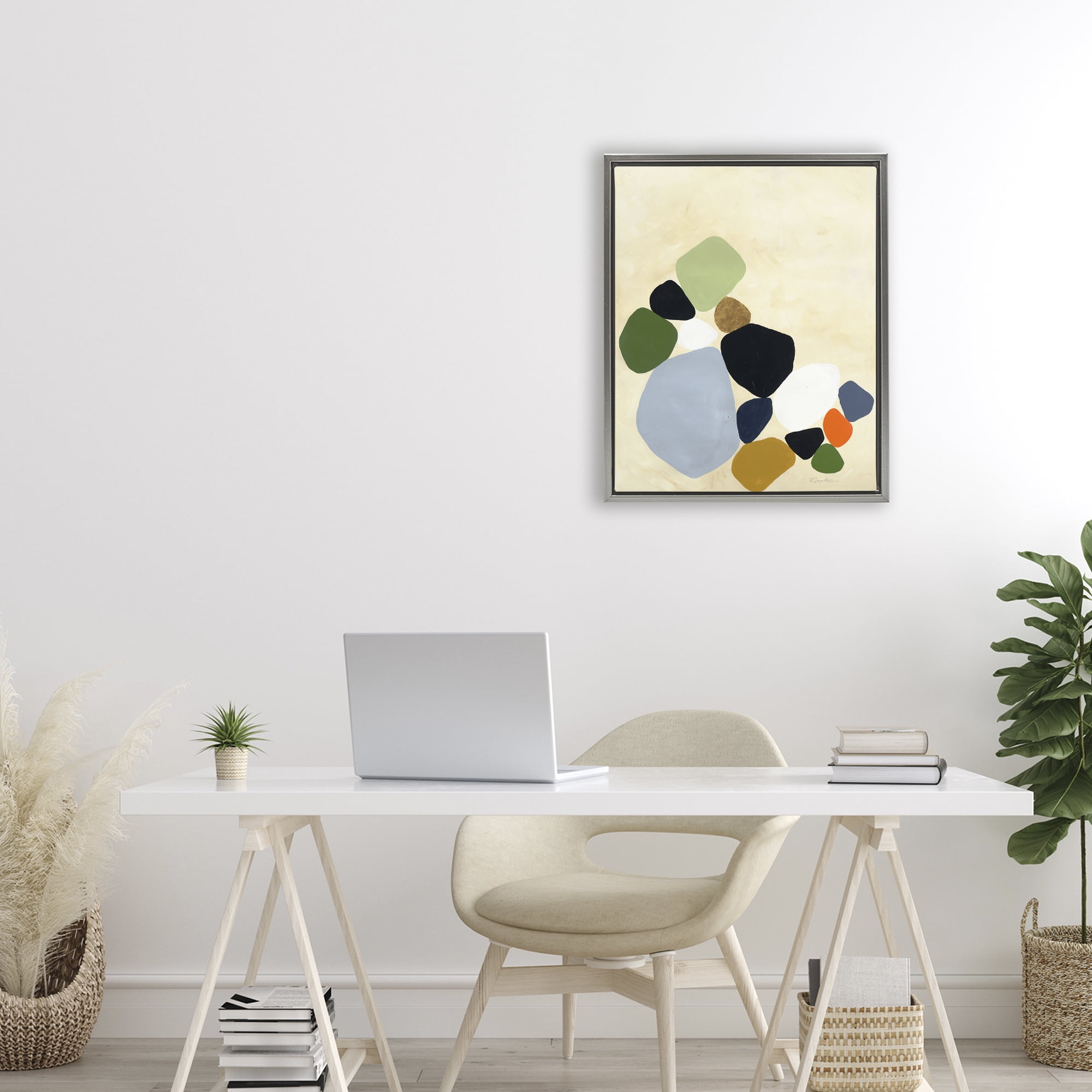 Stupell Industries Balanced Shapes Cluster Gray Framed Floater Canvas Wall Art, design by Ruth Fromstein