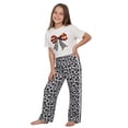 thumbnail image 4 of FYDUU Girls Summer Outfits Set Fashion Leopard Print Bow Short Sleeve T-Shirt Tops And Baggy Pants Two Piece Sets Back To School Clothes 5-6 Years, 4 of 5