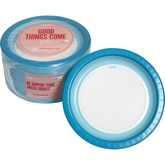 Staples Perk Heavy-Weight Paper Plates 10 Blue/White 125 PK54330
