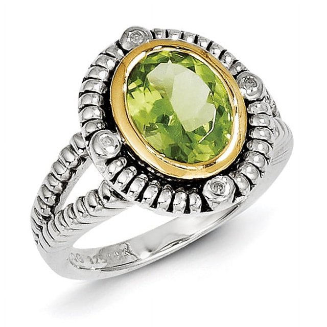 Sterling Silver Two Tone Silver And Gold Plated Sterling Silver w/Peridot Ring