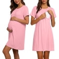 thumbnail image 2 of ShomPort Nursing Nightgown Breastfeeding Short Sleeve Round Neck Solid Color Maternity Sleepwear for Breastfeeding, 2 of 6