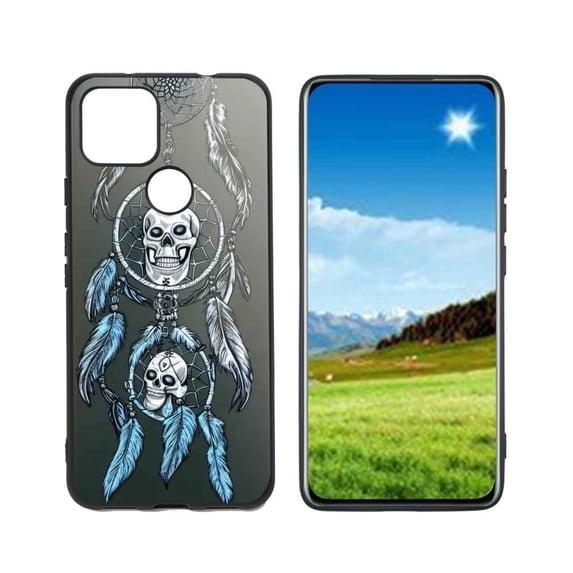 Compatible with Google Pixel 5A 5G Phone Case, Dream-catcher-Skull-1 Case Men Women, Flexible Silicone Shockproof Case for Google Pixel 5A 5G