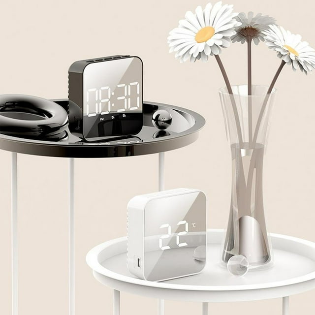 Fiudx Reloj Digital con Espejo, Pantalla Led Multifuncional, Alarma Silenciosa, Se Activa Por Temperatura y Sonido, Decoración Elegante para El Hogar, Fácil de Configurar, Funciona con Pilas o Enchuf