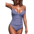 thumbnail image 1 of Women'S One Piece Swimsuit Tummy Control V Neck Bathing Suits（Purple Size:S), 1 of 5