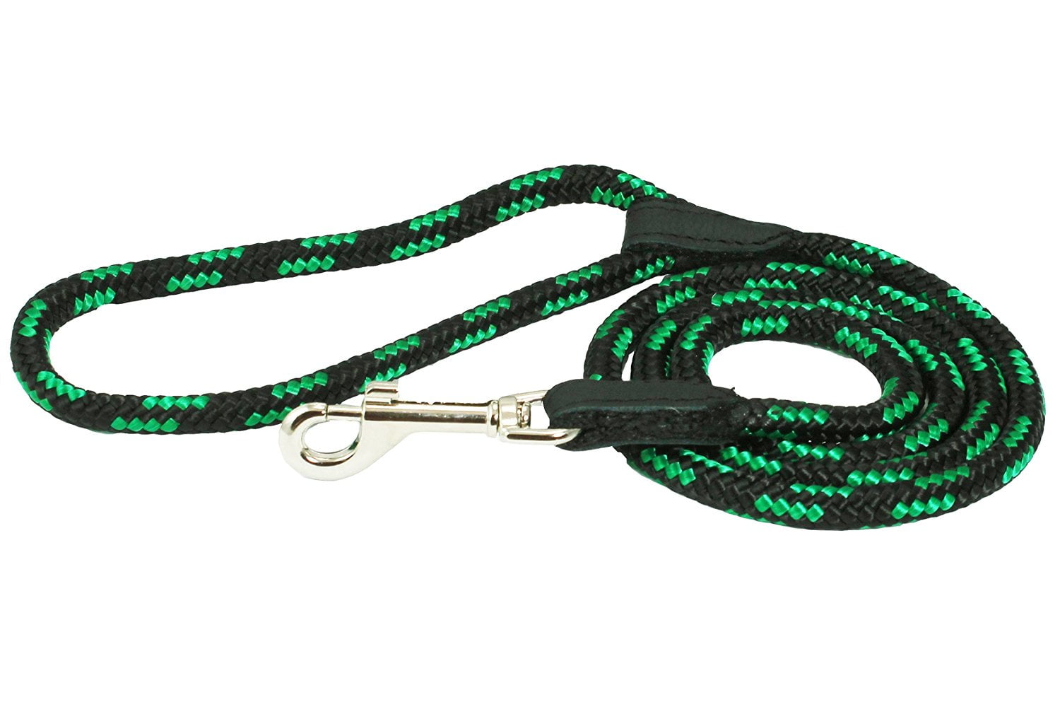 Dogs My Love 6ft Long Braided Rope Dog Leash Green with Black 6 Sizes