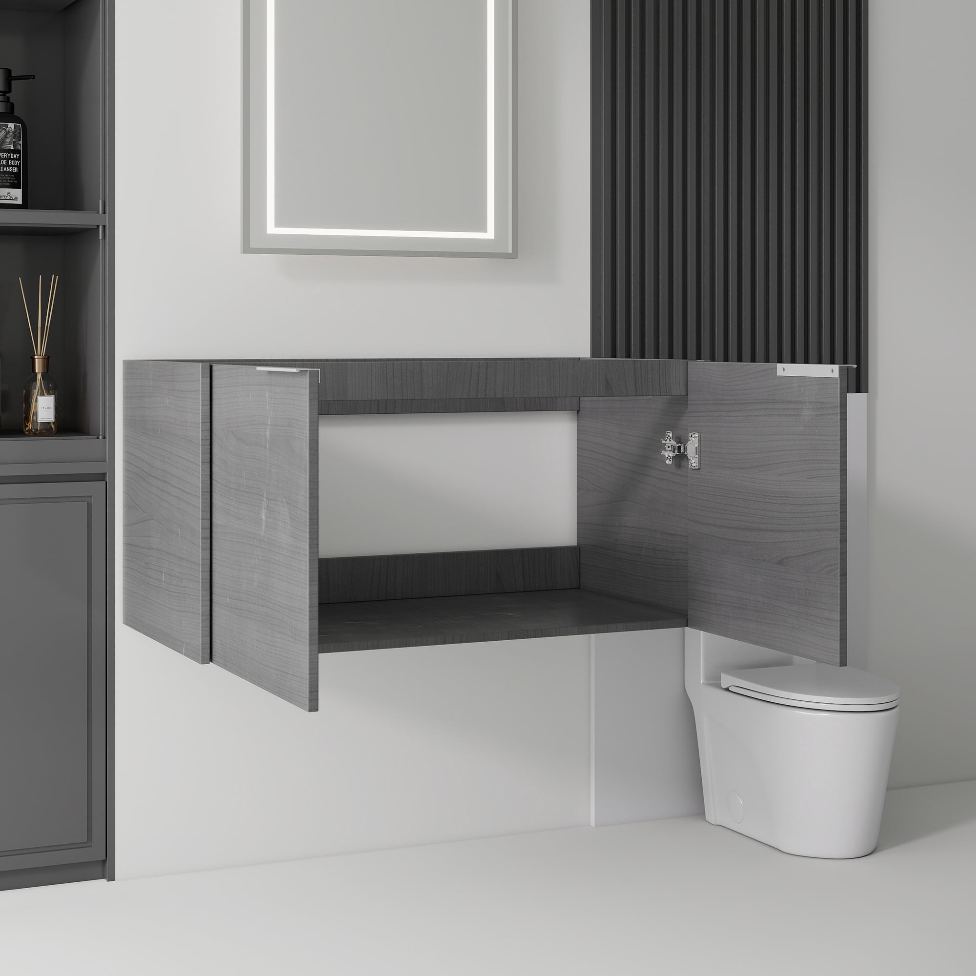 Leumius 36" Floating Bathroom Vanity Cabinet,Soft-Close Double Doors,Wall Mounted Cabinet Set Bathroom Vanity for Small Space,Cabinet Only,Grey