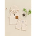 thumbnail image 3 of vera natura  Baby Boy 2 Piece Summer Outfit, Sleeveless Hooded Tank Tops Elastic Waist Shorts Toddler Set, 3 of 8
